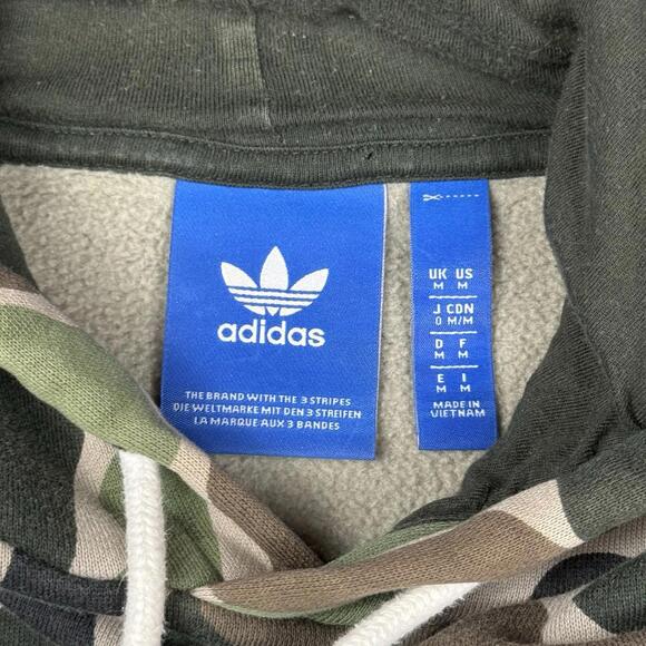 Adidas Originals Camo Hoodie Trefoil Logo Green Brown Size M Streetwear Fleece - Picture 3 of 9